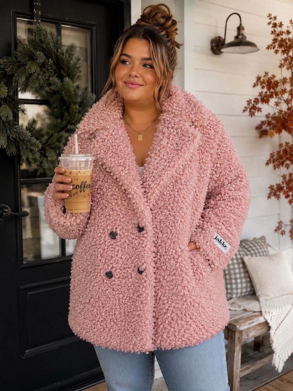 Jakke NWOT PINK FAUX LAMBS WOOL COAT JACKET